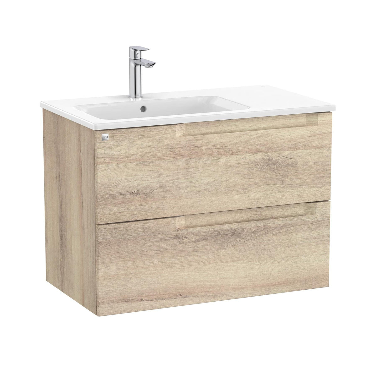 Roca Wall Mounted Vanity Unit Beige Wood / Left Hand Roca Aleyda 800mm Wall Mounted Two Drawer Vanity Unit with Basin