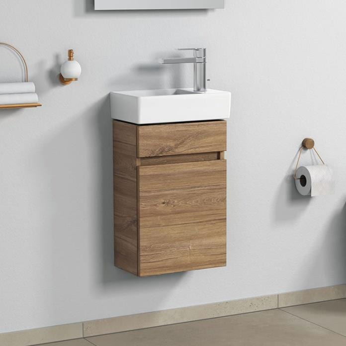 Villeroy & Boch Cloakroom Vanity Unit Oak Kansas / Right Hand Basin Villeroy & Boch Arto Wall Mounted 360mm One Door Cloackroom Vanity Unit with Basin