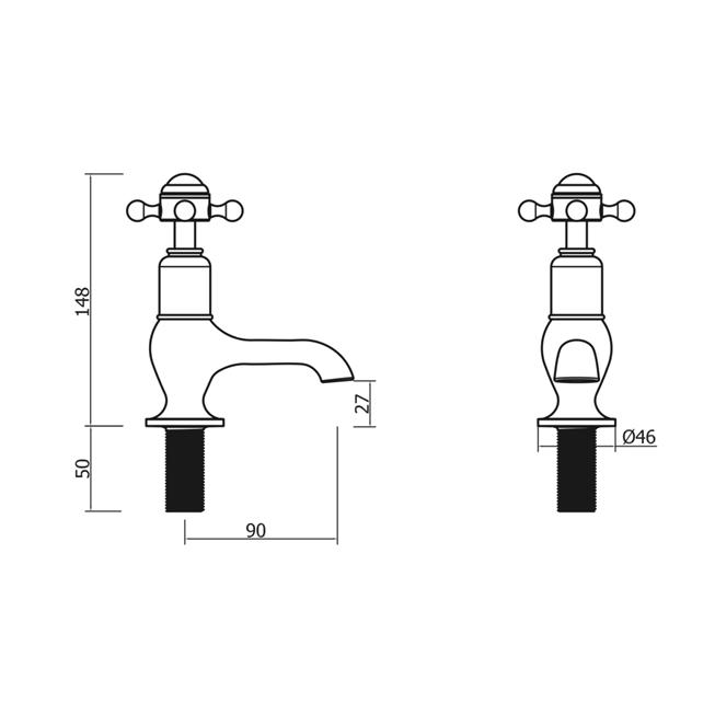 Crosswater Pillar Basin Tap Crosswater Belgravia Crosshead Long Nose Basin Mixer Taps (Pair) in Chrome
