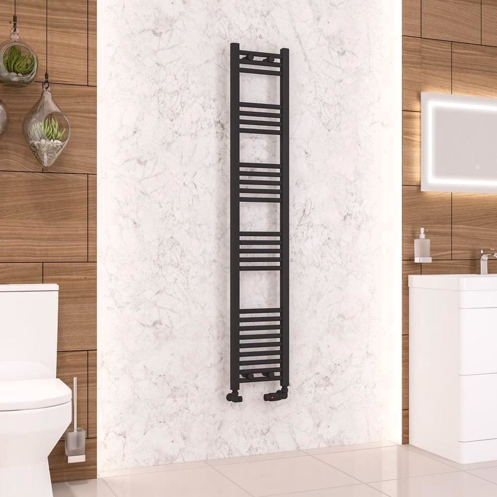 Eastbrook Ladder Rails 1600 x 300 / Dual Fuel Eastbrook Wendover Straight Vertical Heated Towel Rail in Matt Black