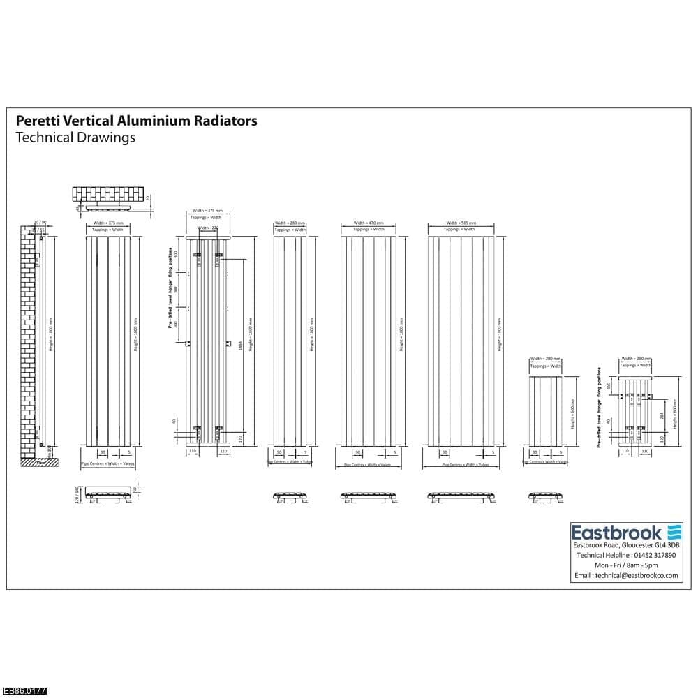Eastbrook Panel Radiator Eastbrook Peretti Straight Vertical Aluminium Radiator in Polished Aluminium