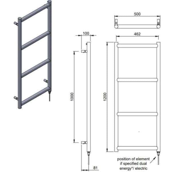Vogue Ladder Rail 1200 x 500 / Dual Fuel Vogue Grace Straight Designer Towel Rail in Chrome