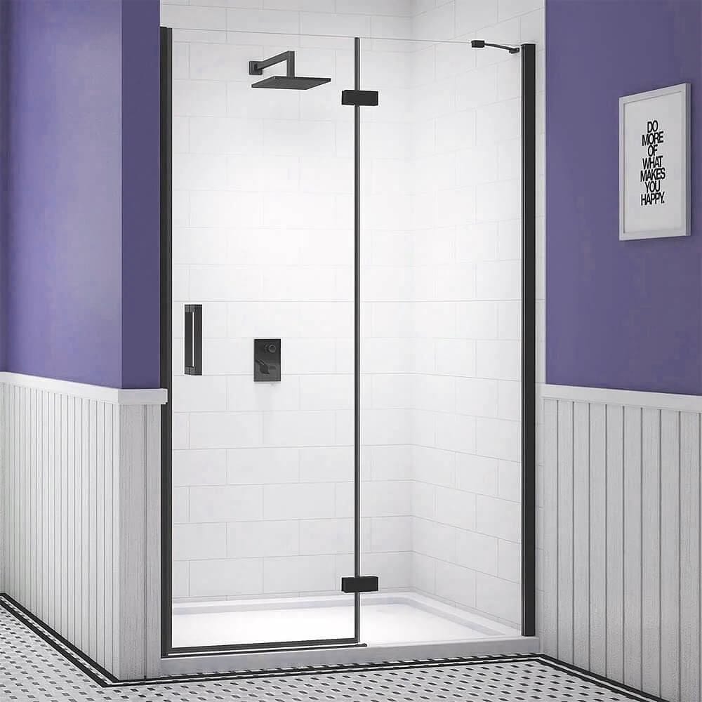 Merlyn Hinged Shower Door Matt Black / 1400 adj (1360-1400mm) Merlyn Ionic Essence Frameless Hinged Shower Door and Inline Panel