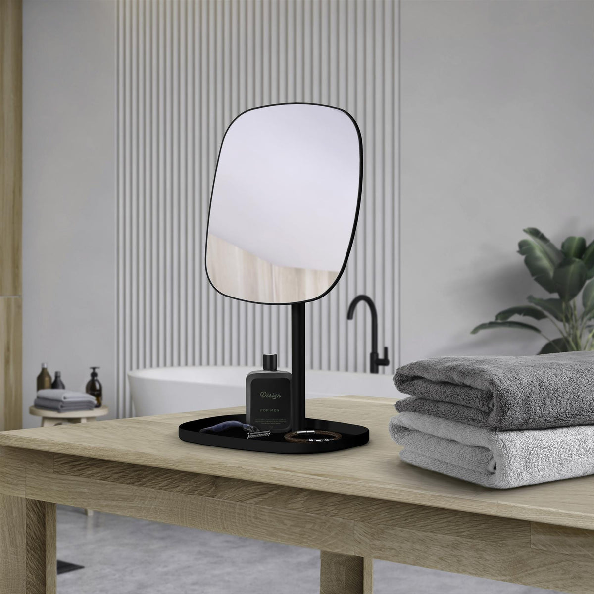 Smedbo Beslagsboden Glow Freestanding Square Magnifing Mirror with Tray