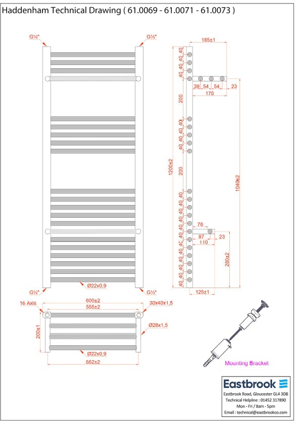 Eastbrook Panel Radiator Eastbrook Haddenham Straight Vertical Towel Rail in Matt White