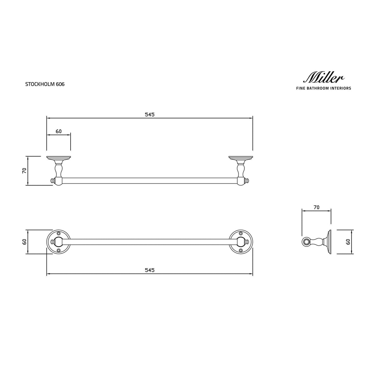 Miller Towel Rails and Rings Miller Stockholm 545mm Towel Rail in Chrome