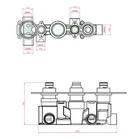 Sagittarius Concealed Shower Valve Sagittarius Ergo Lever 3 Outlet, 3 Handle Concealed Thermostatic Shower Valve