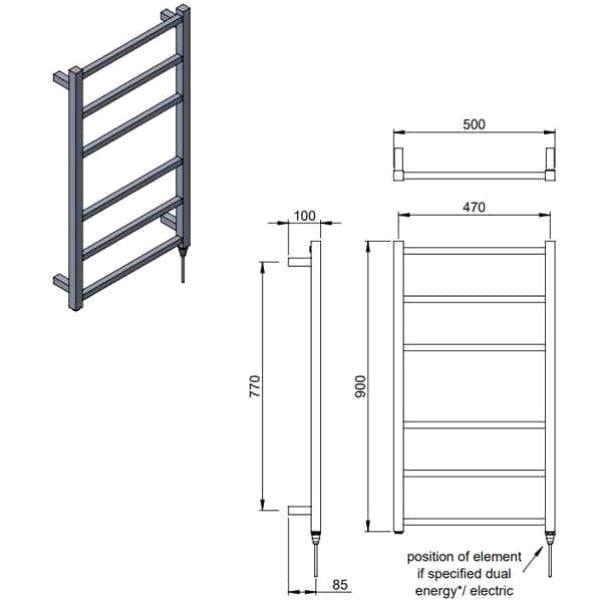 Vogue Designer Towel Radiator Vogue Ideal Straight Designer Towel Radiator in Polished Stainless Steel