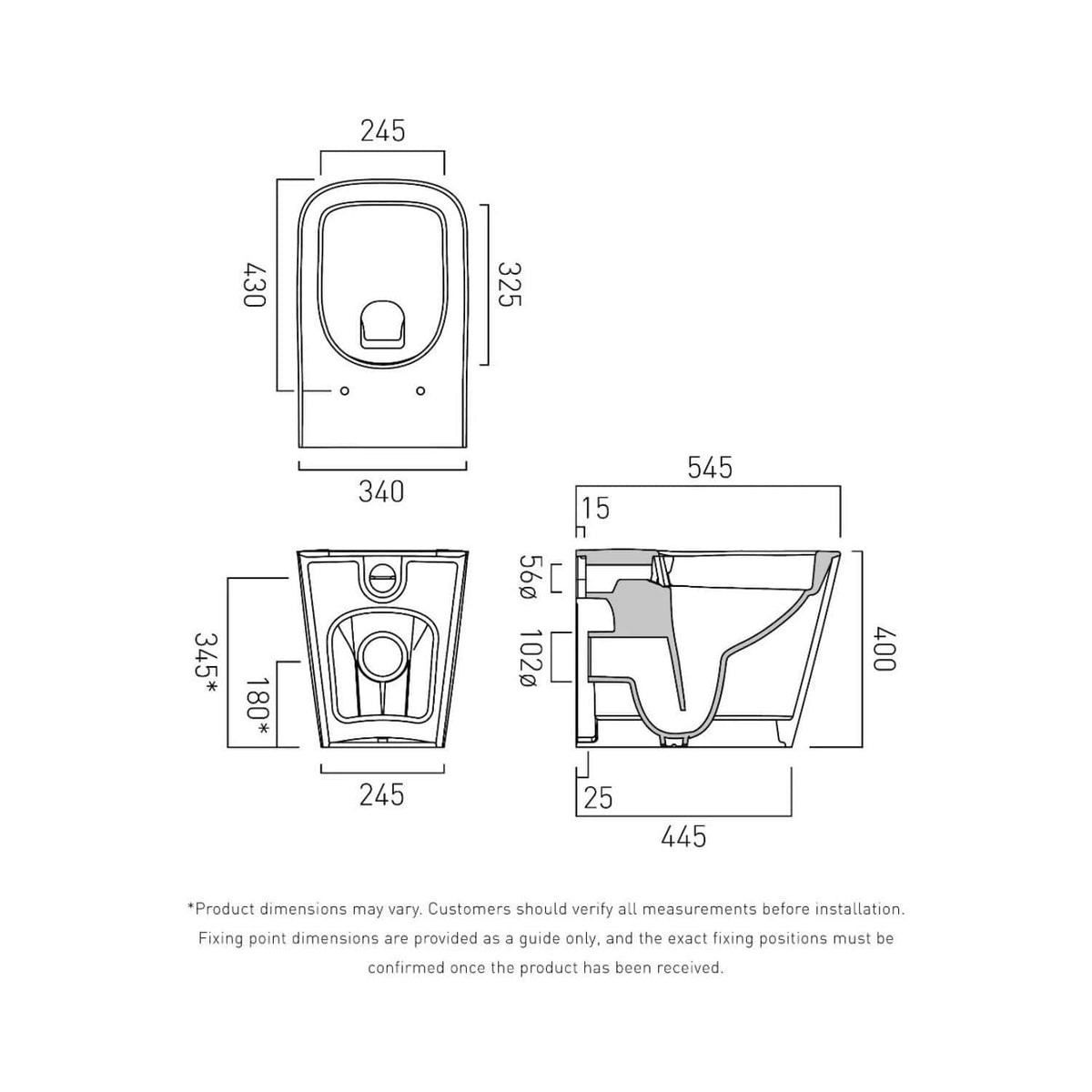 Vado Back to Wall Toilet Vado Cameo Soft Square Rimless Back to Wall Toilet with Slimline Soft Close Seat in White Gloss