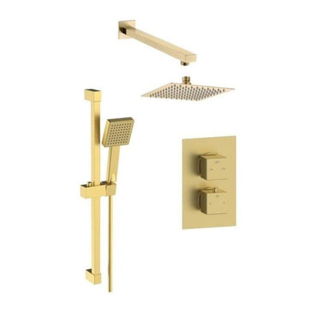 Aquarius Concealed Shower Set Brushed Brass Aquarius Modern Square Shower Bundle with Riser