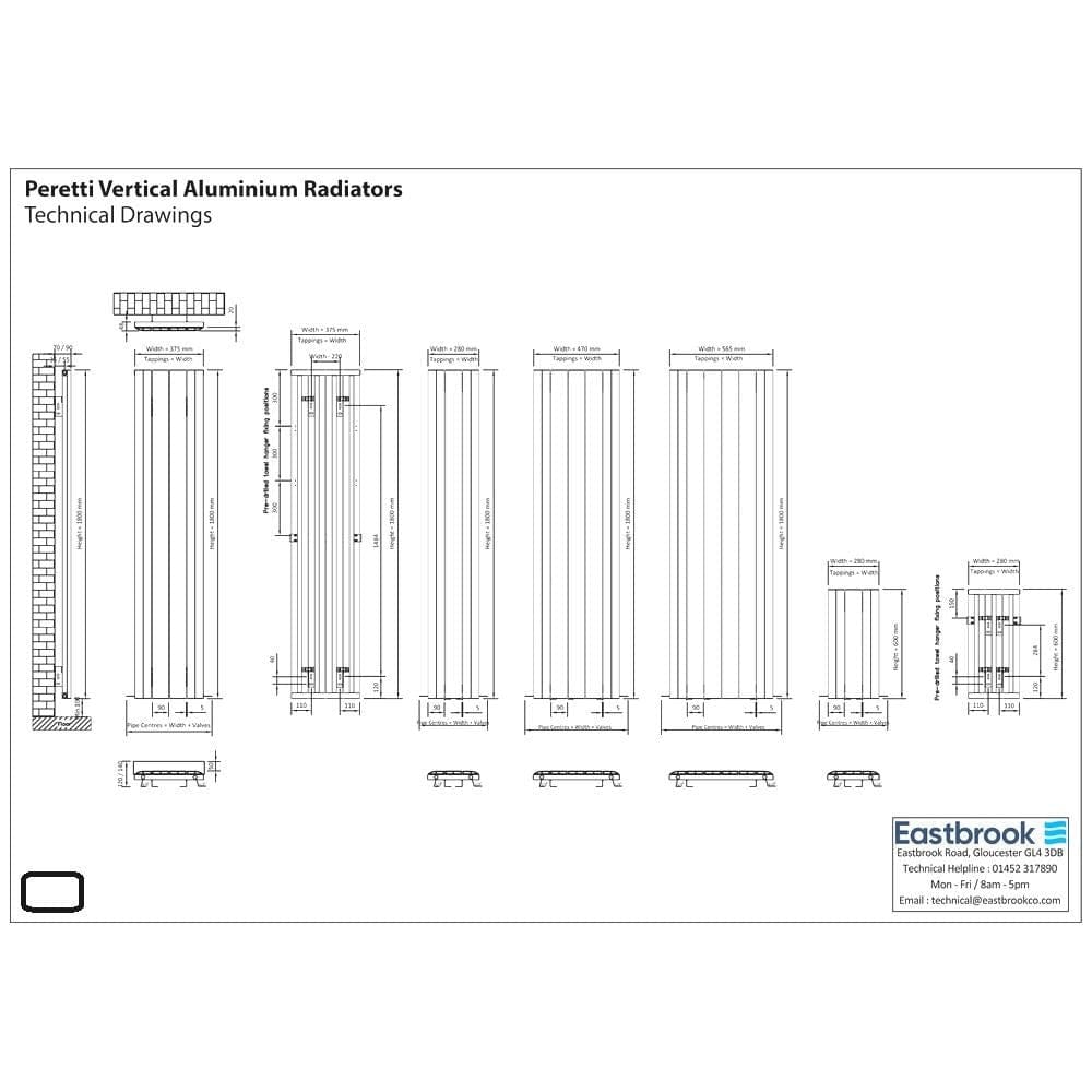 Eastbrook Panel Radiator Eastbrook Peretti Straight Vertical Aluminium Radiator in Matt Anthracite