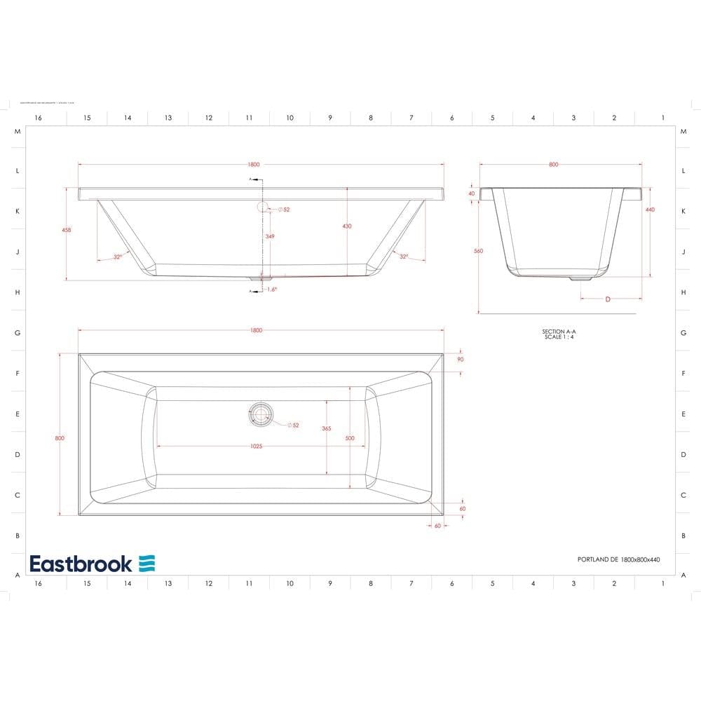 Eastbrook Double Ended Bath 1800 x 800mm / Reinforced Eastbrook Portland Double Ended Bath