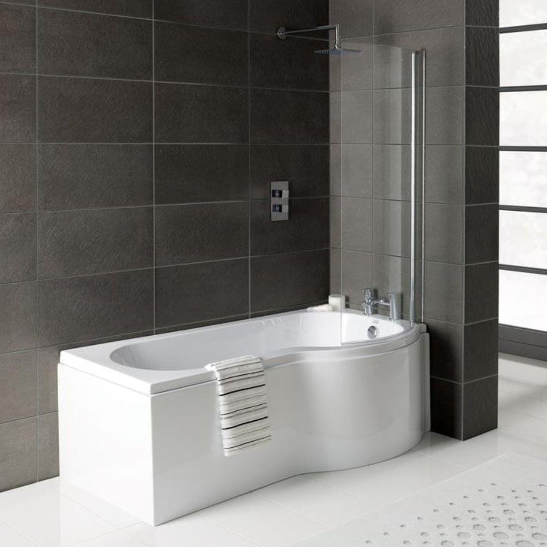 Aquarius P-Shaped Shower Bath Right Handed Aquarius Splash 1700mm x 700mm P-Shape Shower Bath, Screen And Front Panel Set