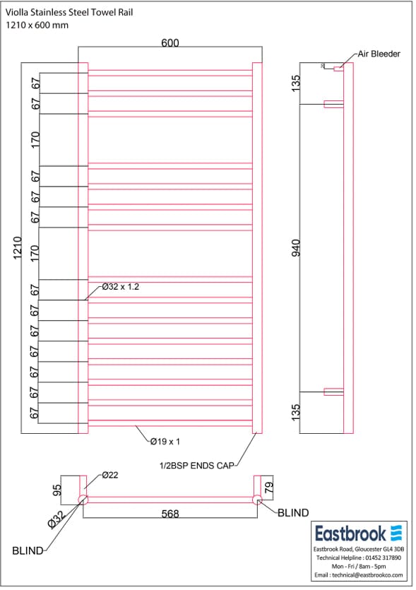 Eastbrook Ladder Rail Eastbrook Violla Straight Vertical Heated Towel Rail