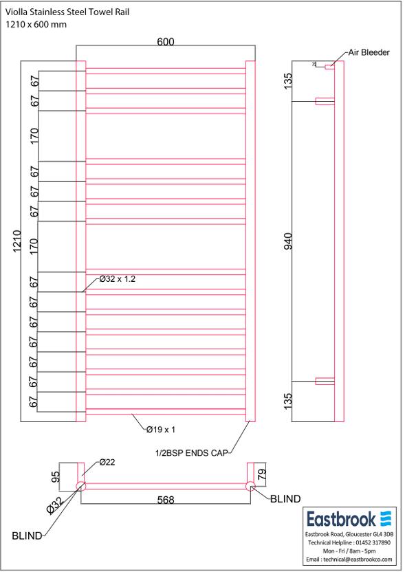 Eastbrook Ladder Rail Eastbrook Violla Straight Vertical Heated Towel Rail