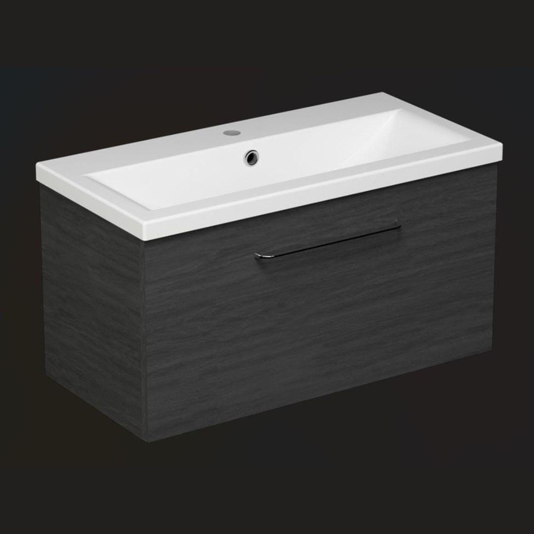 Aquarius Wall Mounted Vanity Unit Steelwood / 800mm Aquarius Vault Single Drawer Vanity Unit with 1 Tap Hole Basin
