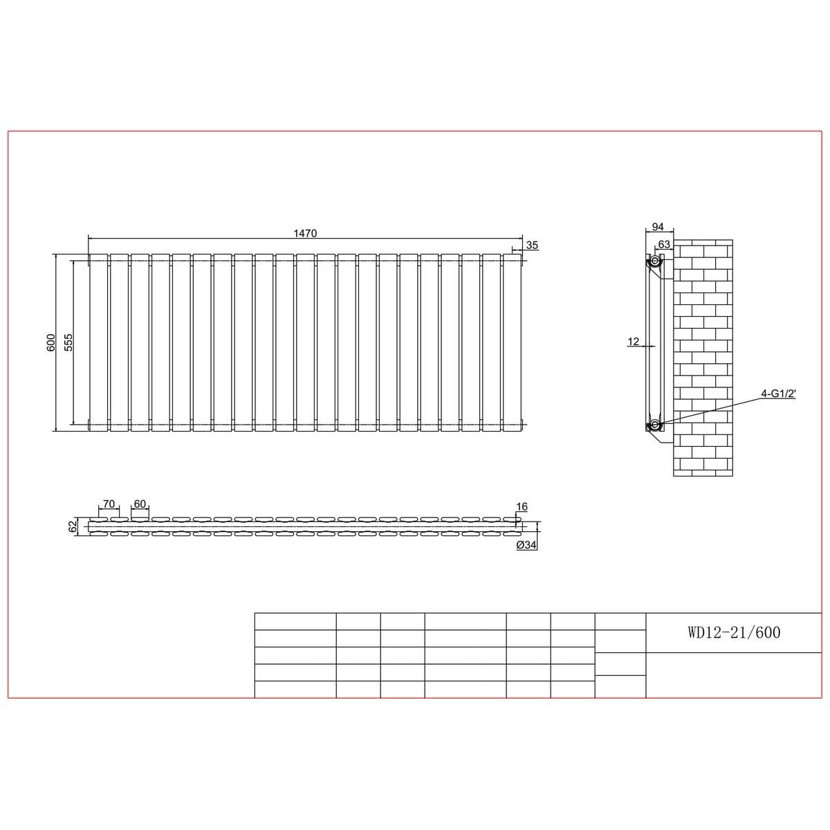 Aquarius Bathrooms Panel Radiator Aquarius Flat Double Horizontal Panel Radiator