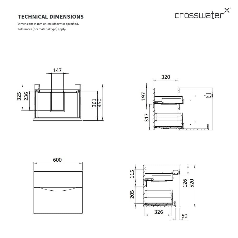 Crosswater Wall Mounted Vanity Unit Crosswater Glide II Wall Mounted Two Drawer Vanity Unit with Basin