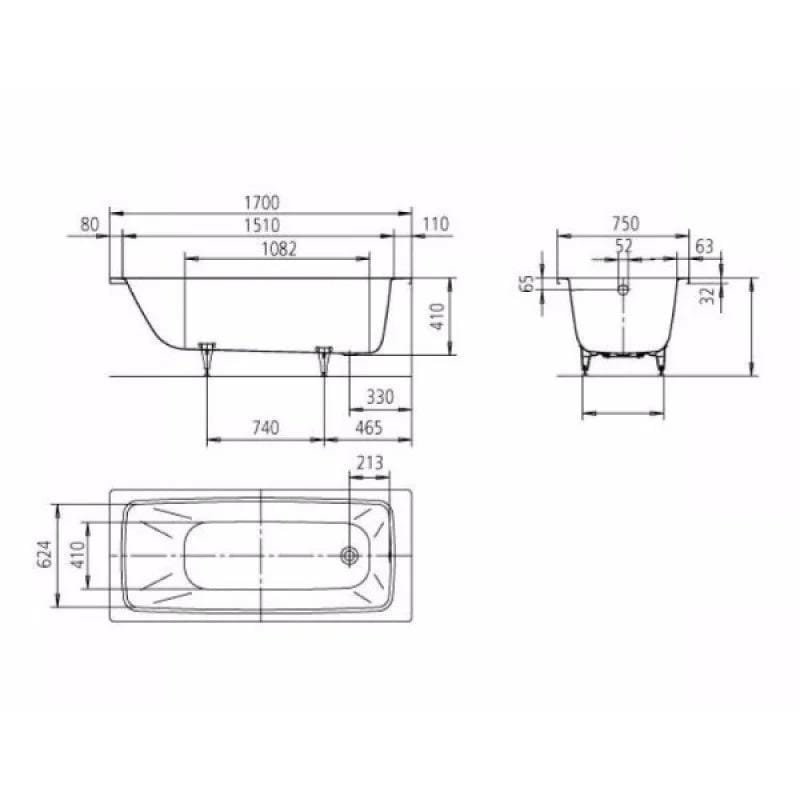 Kaldewei Single Ended Bath 1700mm x 750mm / 0 Kaldewei Cayono Single Ended Steel Bath with Leg Set