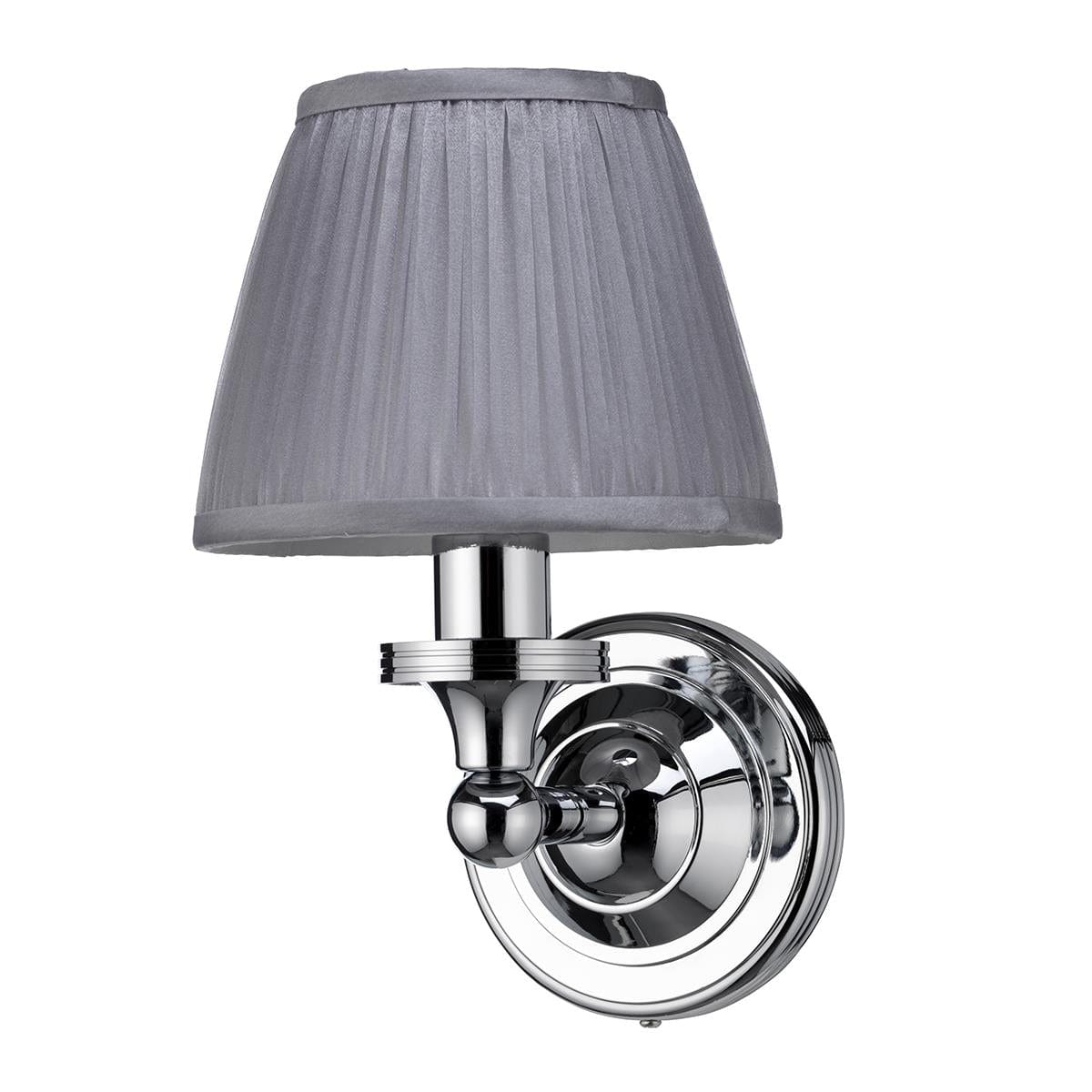Burlington Bathroom Lighting Burlington LED Round Bathroom Wall Light with Chrome Base and Chiffon Silver Shade