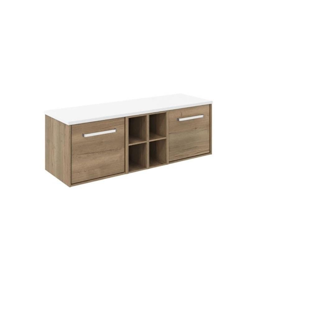 Crosswater Wall Mounted Vanity Unit Windsor Oak / 1400mm / Polar White Crosswater Infinity Wall Mounted Vanity Unit with Worktop