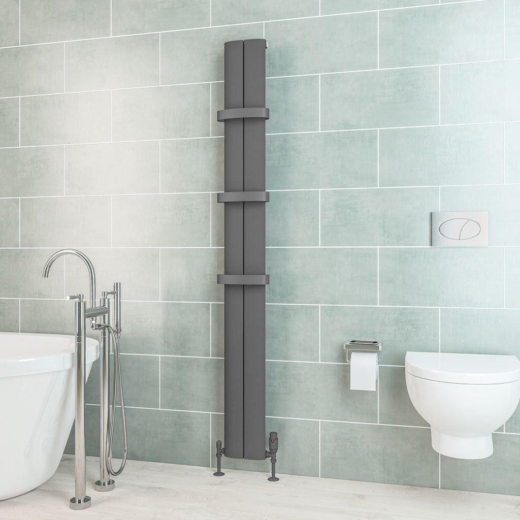 Eastbrook Panel Radiator 1800 x 185mm / Dual Fuel Eastbrook Berlini Straight Vertical Aluminium Radiator in Matt Anthracite