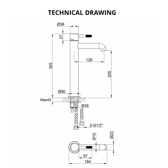 Imex Tall Basin Tap Imex Ravine Tall Basin Mixer Tap with Universal Clicker Waste