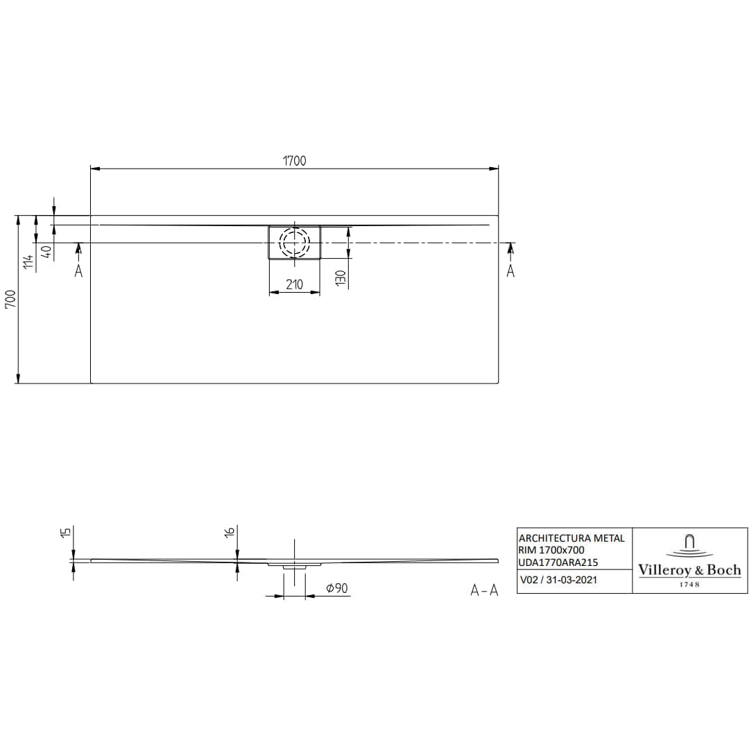 Villeroy & Boch Rectangle Shower Tray Villeroy & Boch Architectura Metalrim Rectangular Shower Tray in Alpin White