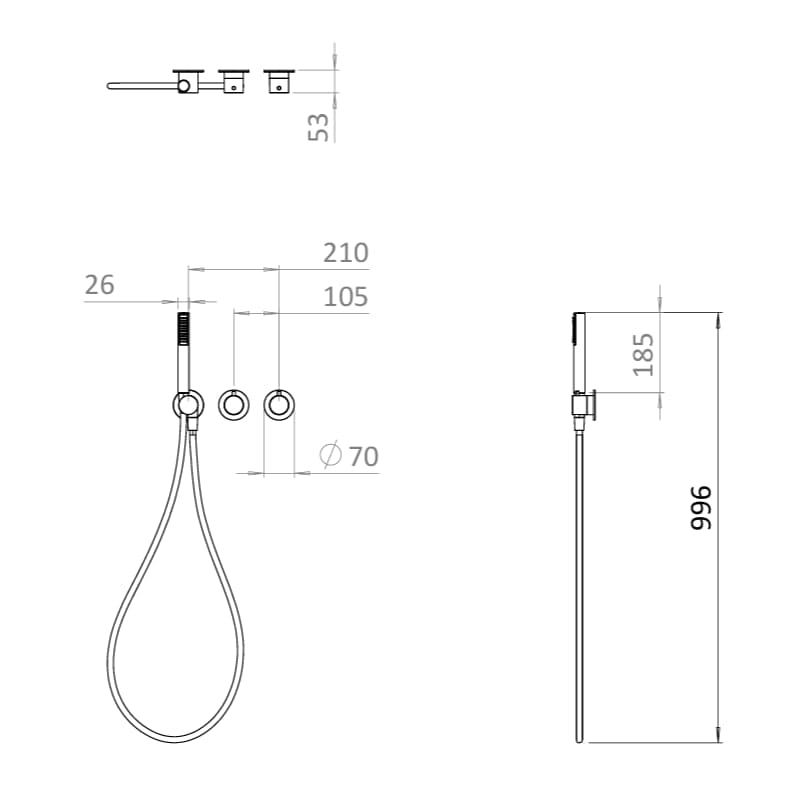 Crosswater Concealed Shower Valve Crosswater MPRO Module 2 Outlet, 2 Handle Concealed Thermostatic Shower Valve with Shower Handset