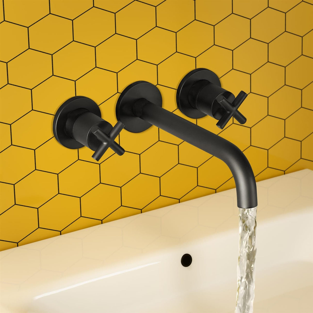 JTP Wall Mounted Basin Tap Matt Black JTP Solex 3 Hole Wall Mounted Basin Mixer Tap