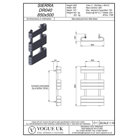 Vogue Designer Towel Radiators 800 x 500 / Dual Fuel Vogue Contrast Designer Towel Radiator in Matt Black