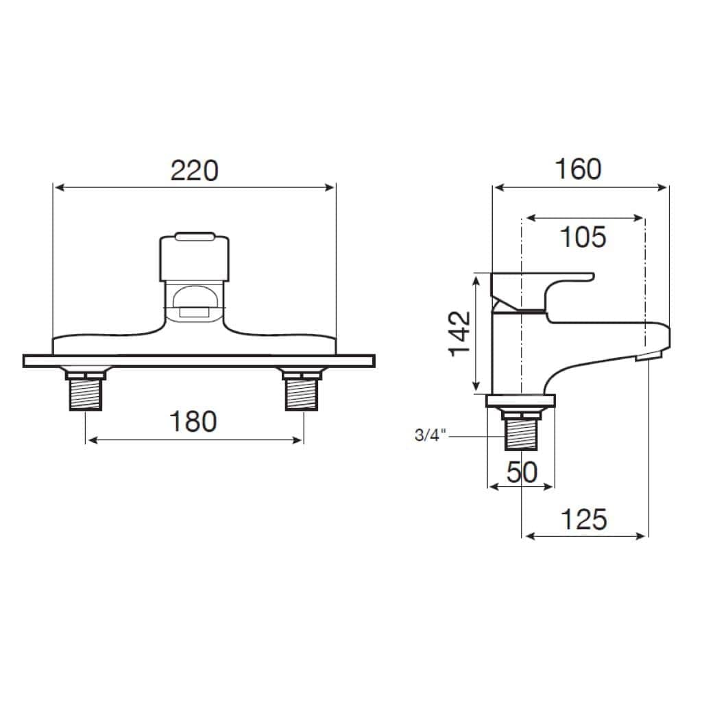Roca Bath Mixer Roca L20 Deck Mounted Bath Mixer Tap