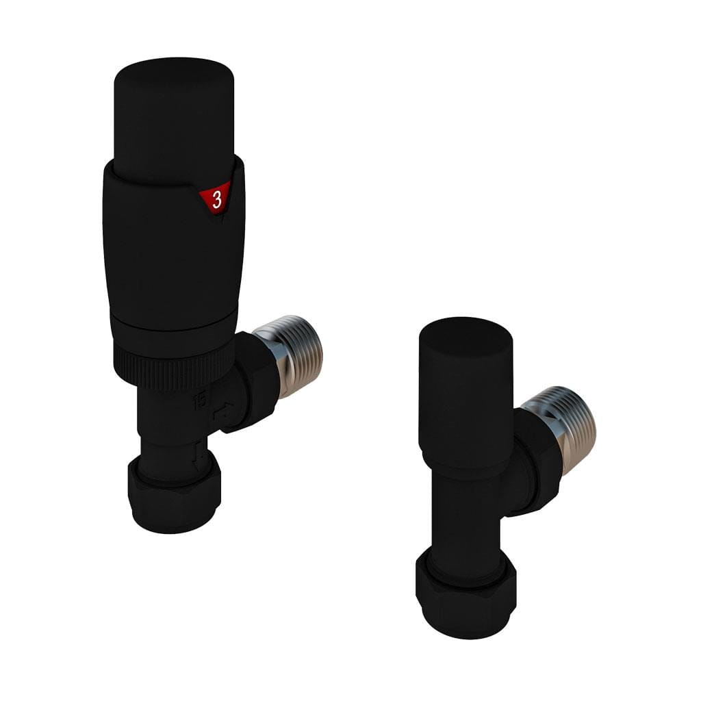 Aquarius Radiator Valve Matt Black Aquarius Bi-Directional TRV Angled Radiator Valve