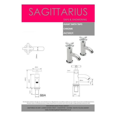 Sagittarius Pillar Bath Tap Sagittarius Avant Bath Taps (Pair) in Chrome