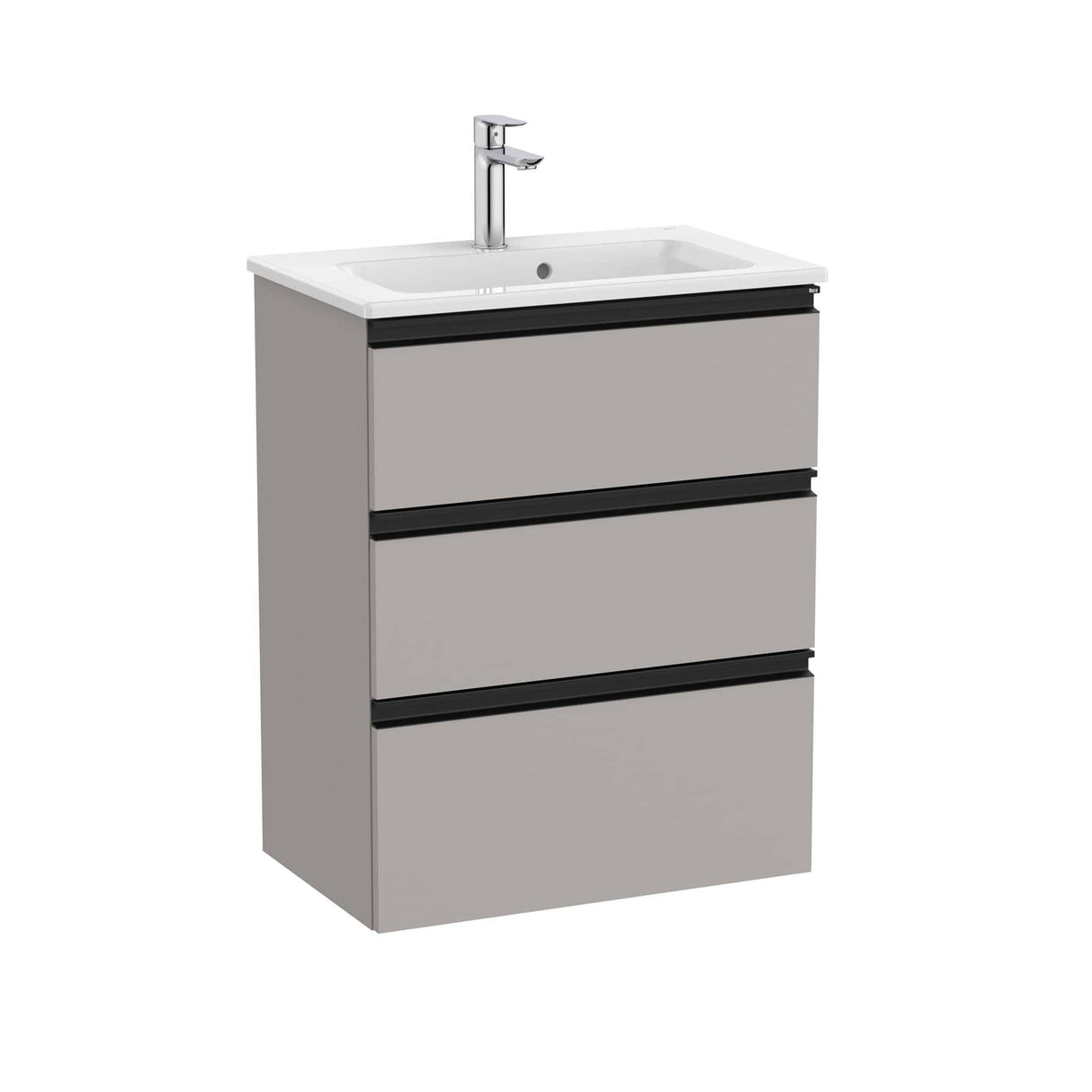 UK Bathroom Store Matt Grey Roca The Gap Compact Wall Mounted 600mm Three Drawer Vanity Unit with Basin
