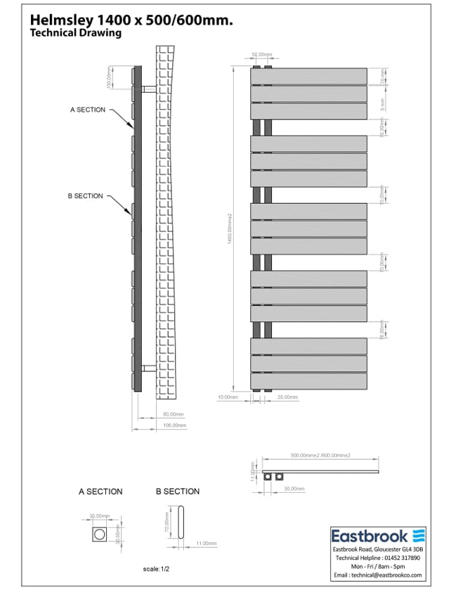 Eastbrook Designer Towel Radiator Eastbrook Helmsley Straight Vertical Designer Towel Rail in Matt Anthracite