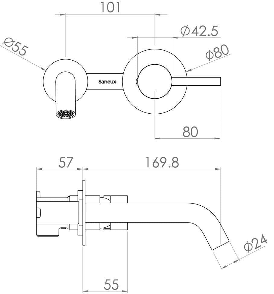 Saneux Wall Mounted Basin Tap Saneux Cos Wall Mounted 2 Hole Basin Mixer Tap in Brushed Brass