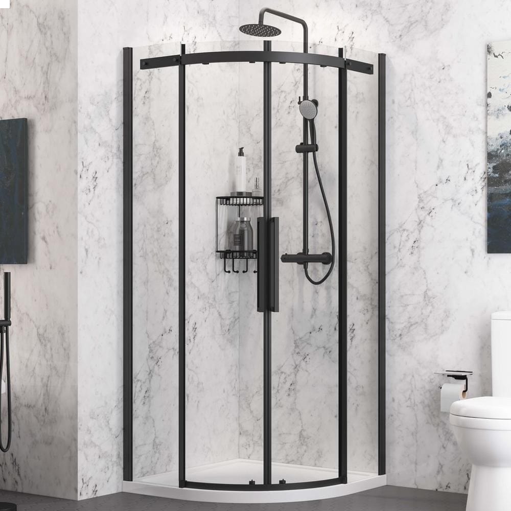 Eastbrook Quadrant Shower Enclosure Matt Black / 1000 x 1000mm / Universal Eastbrook Corniche 2000 8mm Quadrant Shower Enclosure