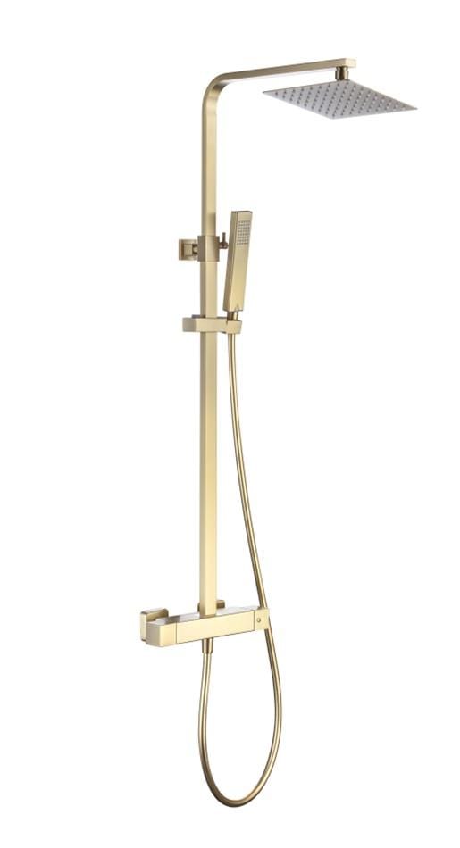 Aquarius Exposed Shower Set Brushed Brass Aquarius RainLux Cool Touch Adjustable Square Exposed Shower Valve and Kit
