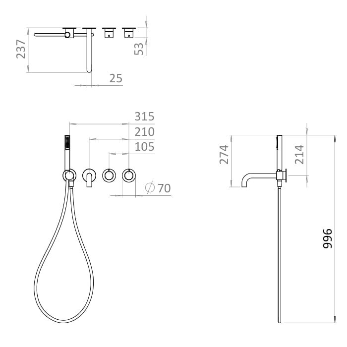 Crosswater Concealed Shower Valve Crosswater MPRO Module 2 Outlet, 2 Handle Concealed Thermostatic Shower Valve with Bath Spout and Shower Handset