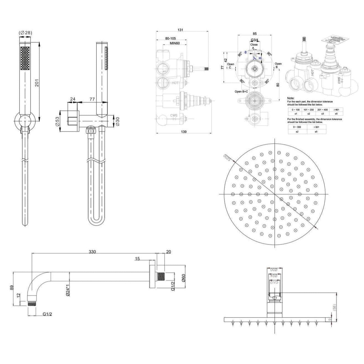 Crosswater Concealed Shower Set Crosswater MPRO 2 Outlet 2 Handle Thermostatic Shower Valve with Kit