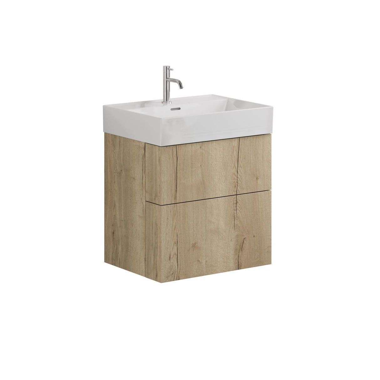 Crosswater Wall Mounted Vanity Unit Windsor Oak / 1 Hole Crosswater Avenue Vanity Unit with Basin - 600mm - Two Drawer - Wall Mounted