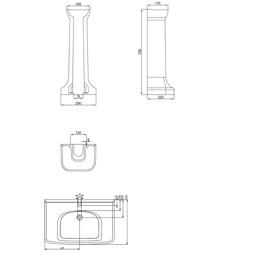 Burlington Guild Basin with Pedestal or Washstand