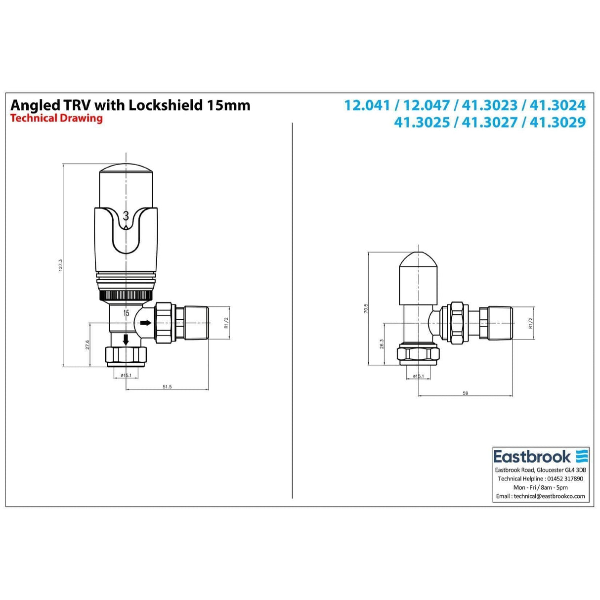 Eastbrook Radiator Valve Eastbrook Angled Thermostatic Radiator Valve with Lockshield 15mm (Pair)