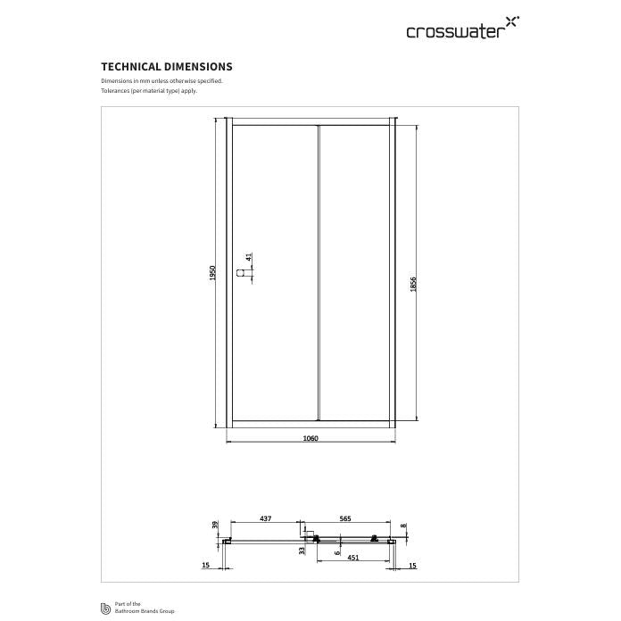 Crosswater Sliding Shower Door Crosswater Clear 6 Single Sliding 1100mm Shower Door in Brushed Brass