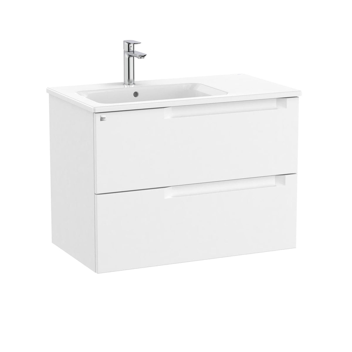 Roca Wall Mounted Vanity Unit Matt White / Left Hand Roca Aleyda 800mm Wall Mounted Two Drawer Vanity Unit with Basin