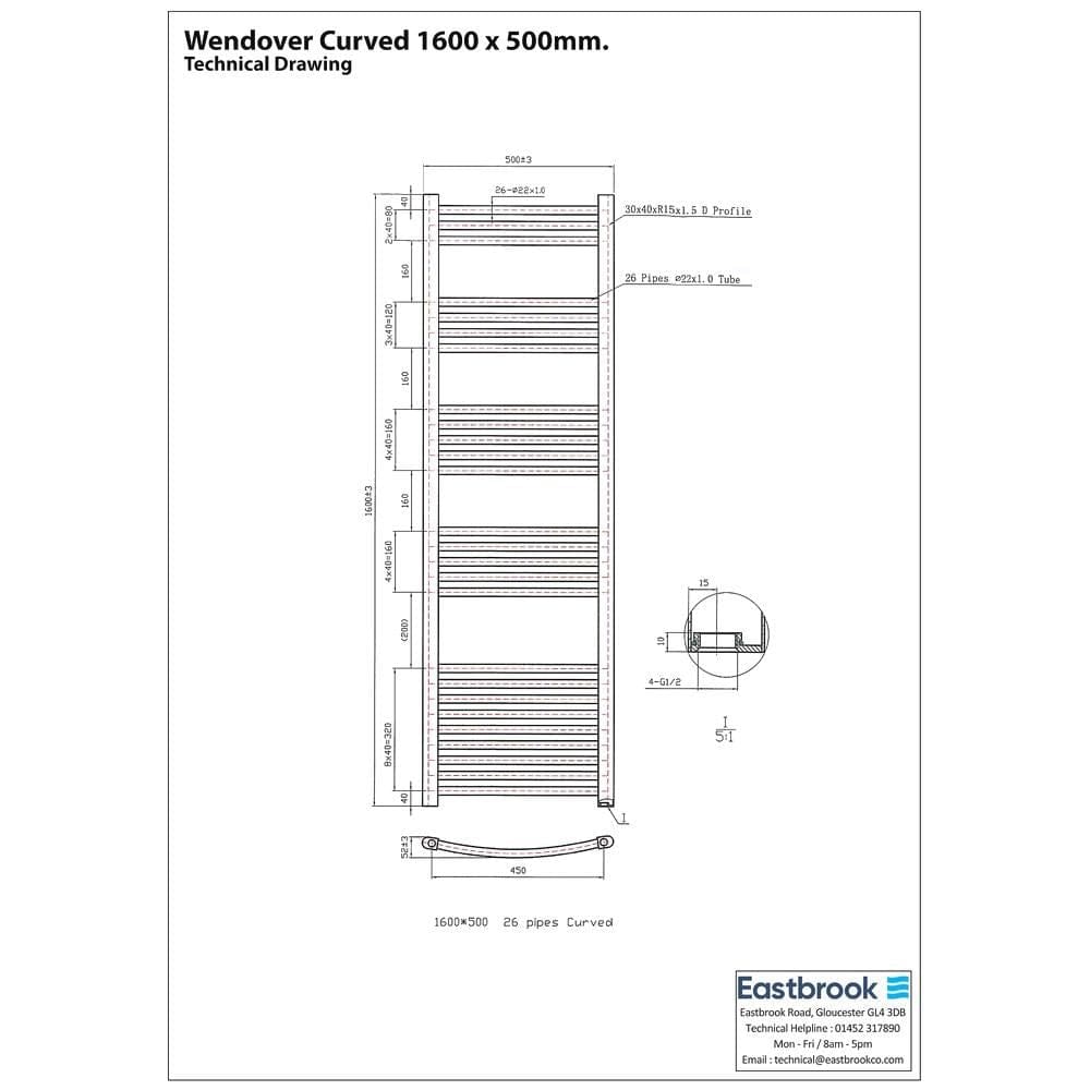 Eastbrook Ladder Rail Eastbrook Wendover Curved Vertical Heated Towel Rail in Chrome