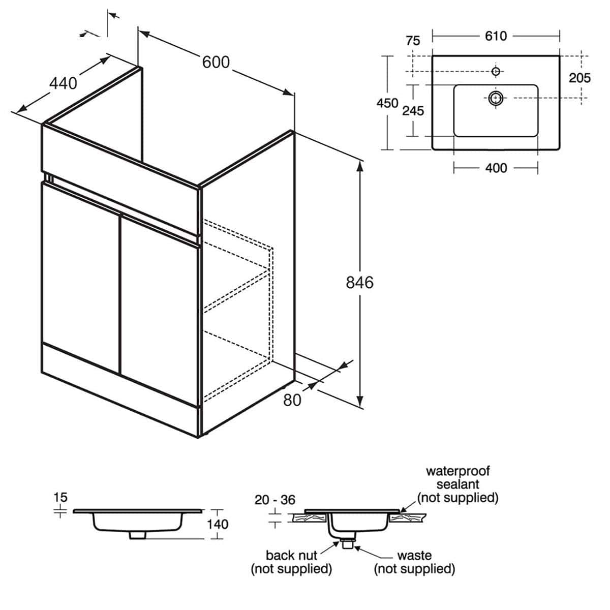 Ideal Standard Floor Standing Vanity Unit Ideal Standard Eurovit+ 600mm Floor Standing Vanity Unit