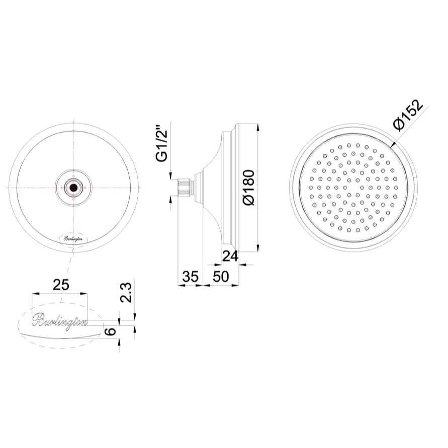 Burlington Fixed Shower Head Burlington Riviera Fixed AirBurst Shower Head with Wall Mounted Arm