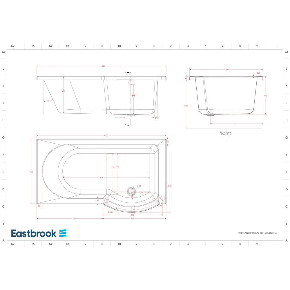 Eastbrook P-Shaped Shower Bath Eastbrook Portland P-Shape Shower Bath